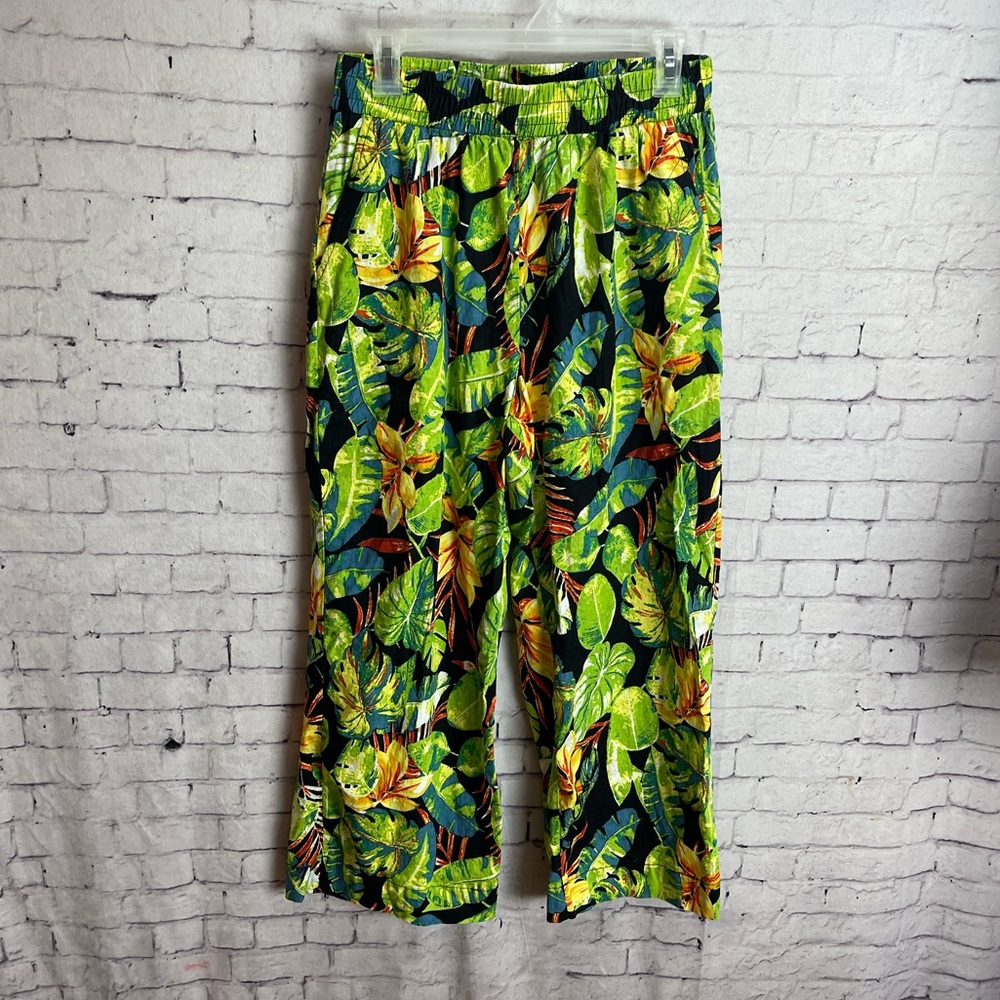 Rachel Roy tropical Hawaiian print linen blend pants size medium